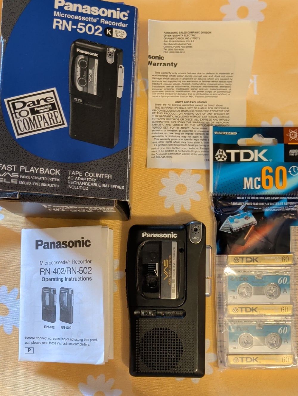 Panasonic RN-502 Microcassette Tape Recorder Voice Activated w/ 3 TDK MC60 Tapes